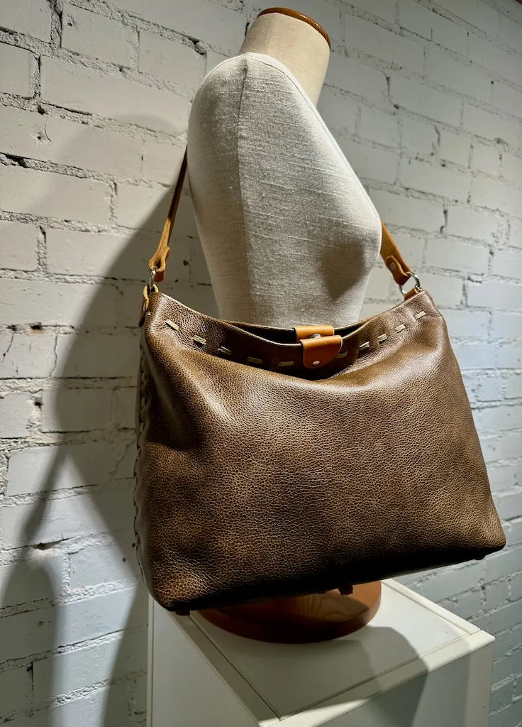 TOBACCO WITH STINGRAY LEATHER HOBO HANDBAG TOTE II233