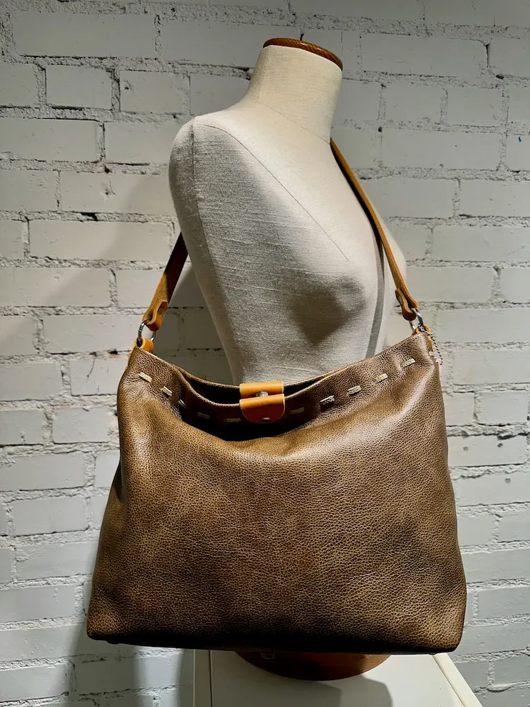 TOBACCO WITH STINGRAY LEATHER HOBO HANDBAG TOTE II233