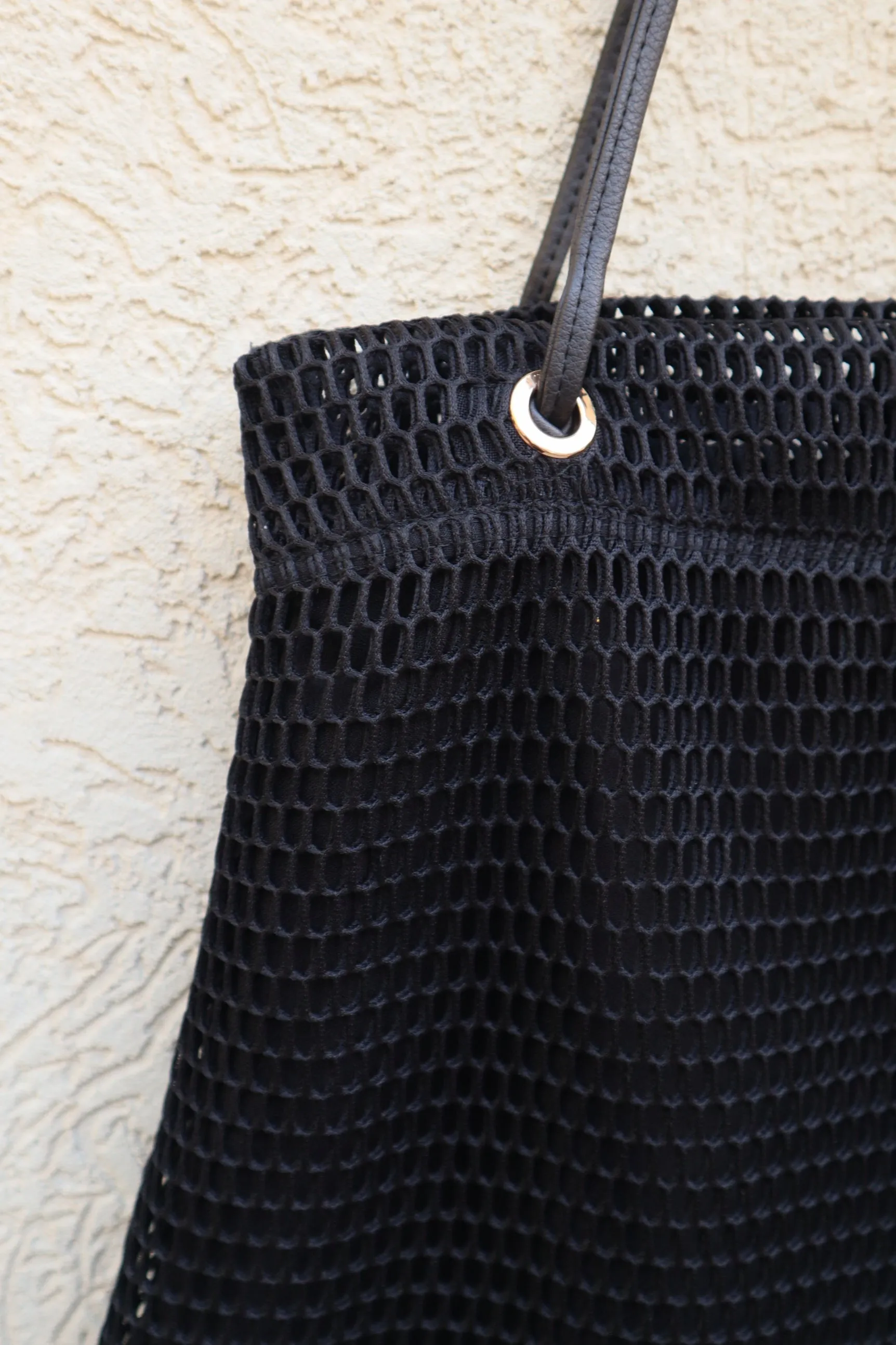 TRAPEZE BAG WITH LINEN - BLACK