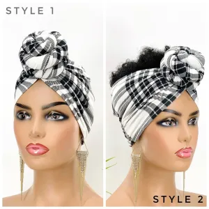 Tuoyo Plaid Pretied Turban