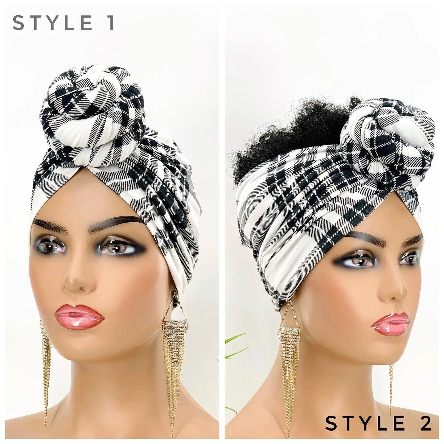 Tuoyo Plaid Pretied Turban