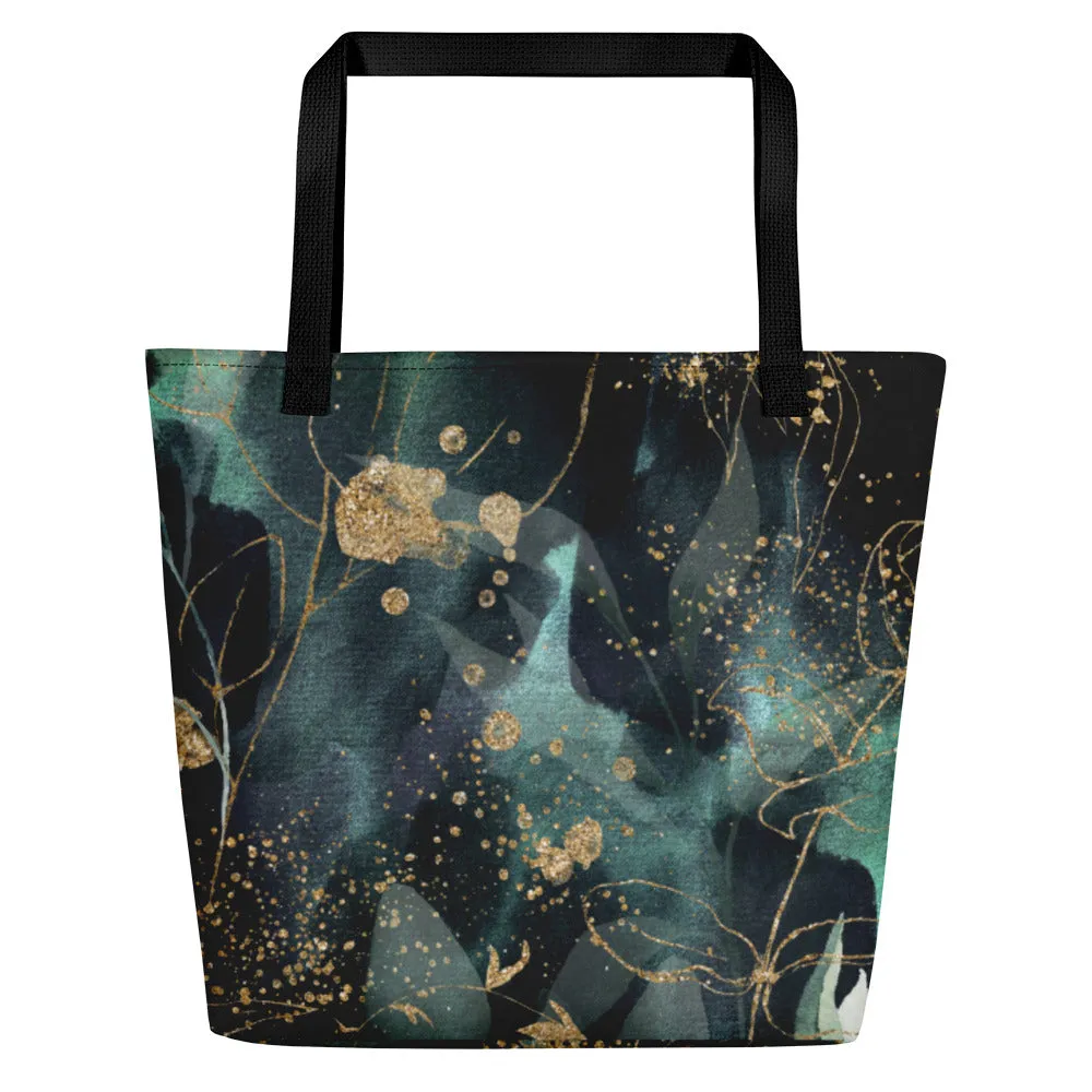 Turquoise, Black and Gold Splatter - Beach Bag