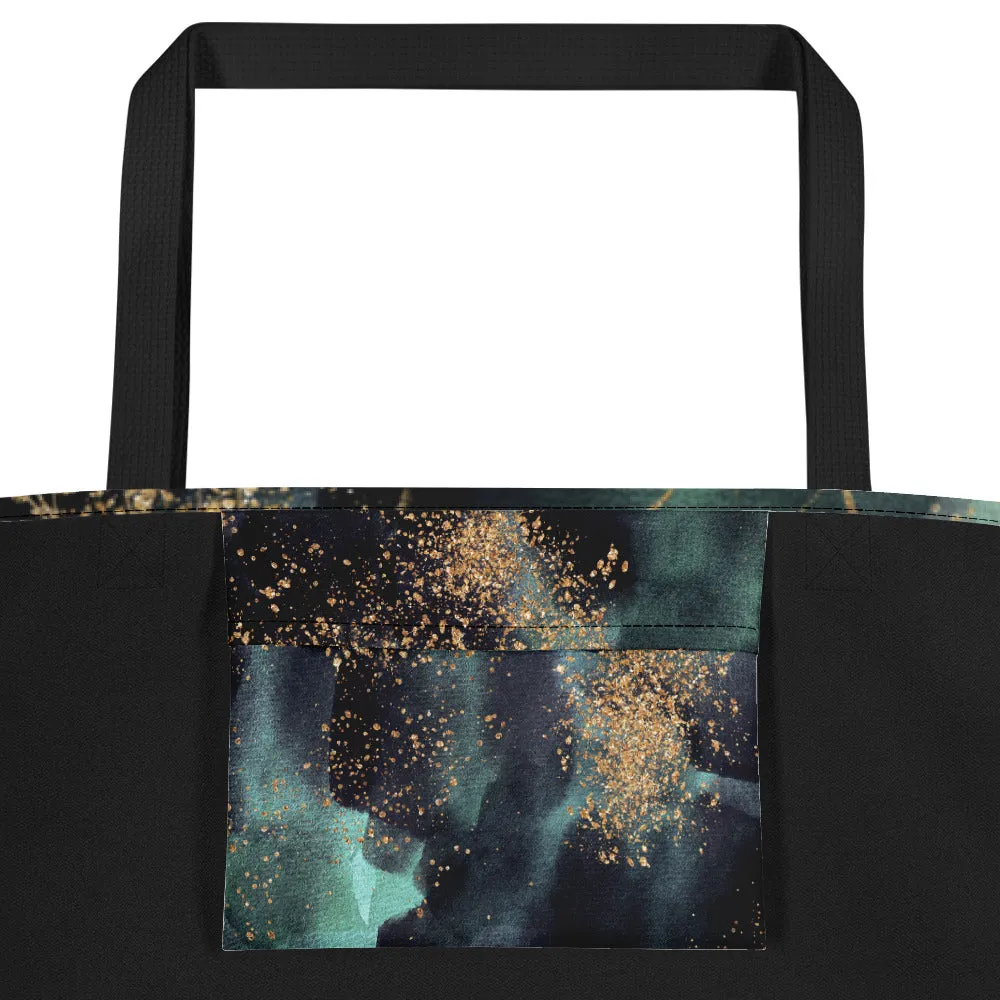 Turquoise, Black and Gold Splatter - Beach Bag