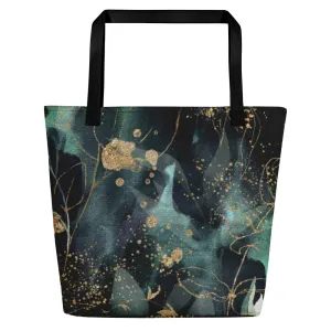 Turquoise, Black and Gold Splatter - Beach Bag