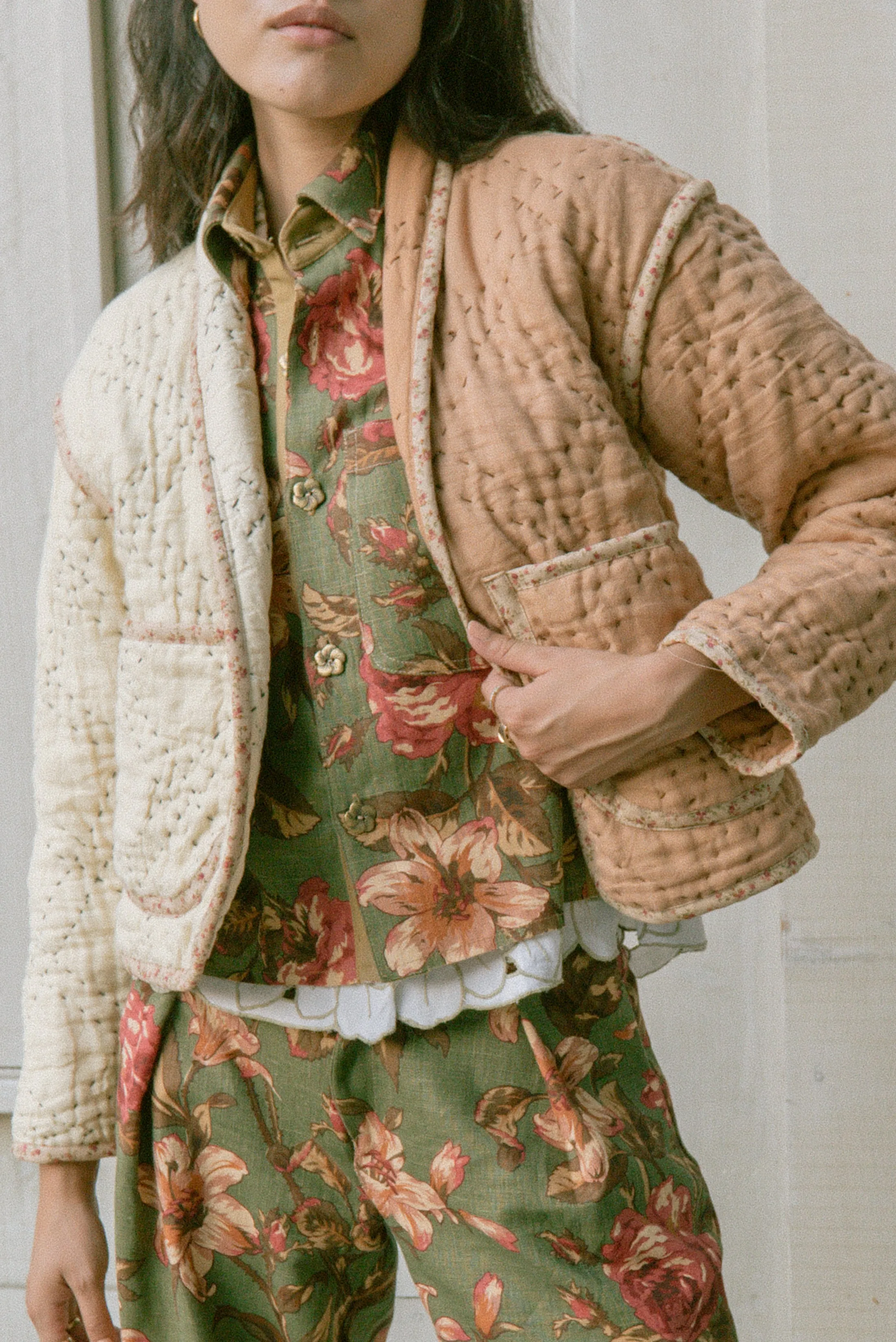 Two-Tone Linen Juniper Cropped Coat