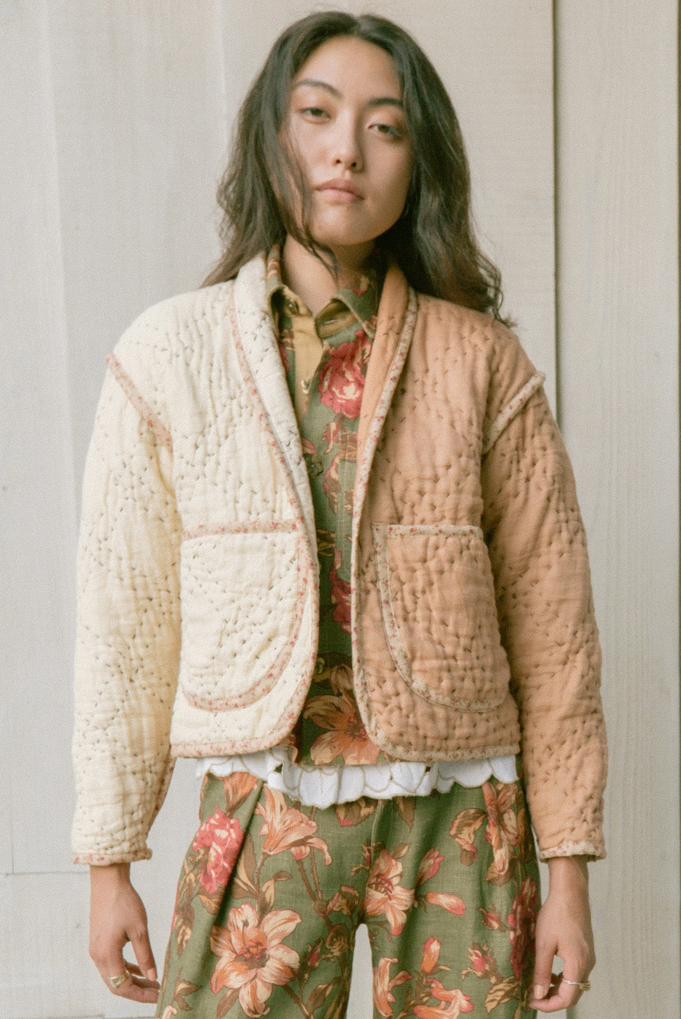 Two-Tone Linen Juniper Cropped Coat
