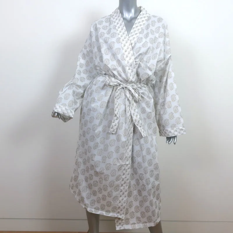 Under the Canopy Robe White/Gold Paisley Print Cotton One Size NEW
