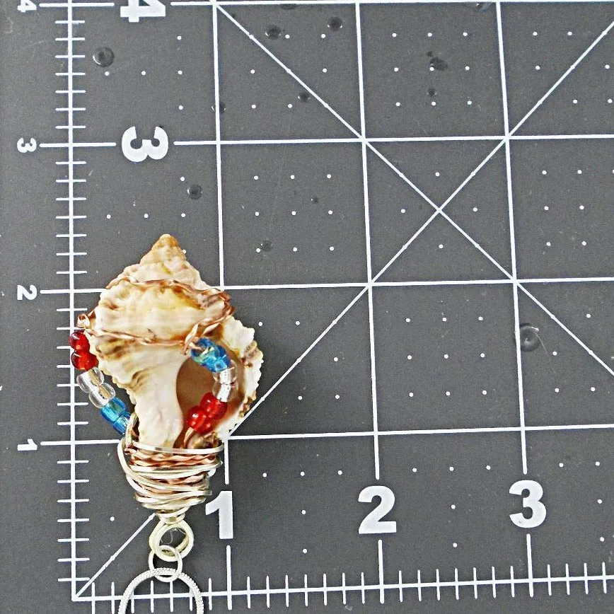 Unique Apple Murex Seashell Pendant with Copper & Silver Wire Wrap & Multi-Color Glass Beads on Black Rope-Beach Boho