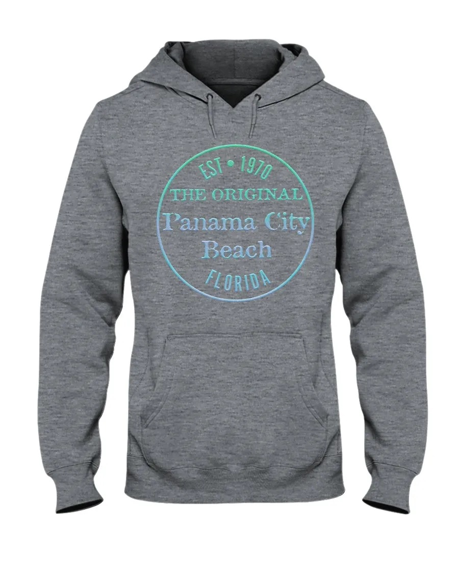 Unisex Panama City Beach FL Hoodie Vtg 1970 Logo Bevel Texture Blues Gradient