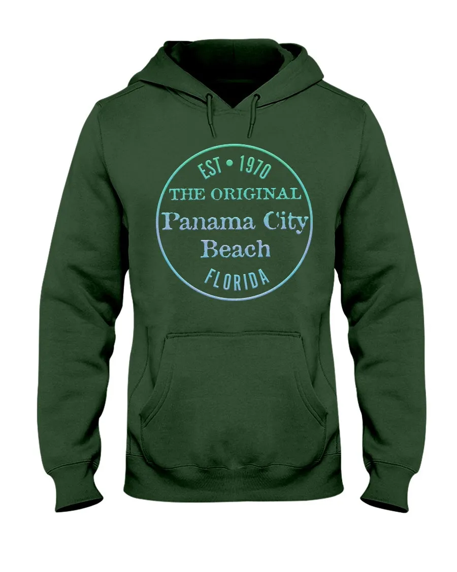 Unisex Panama City Beach FL Hoodie Vtg 1970 Logo Bevel Texture Blues Gradient