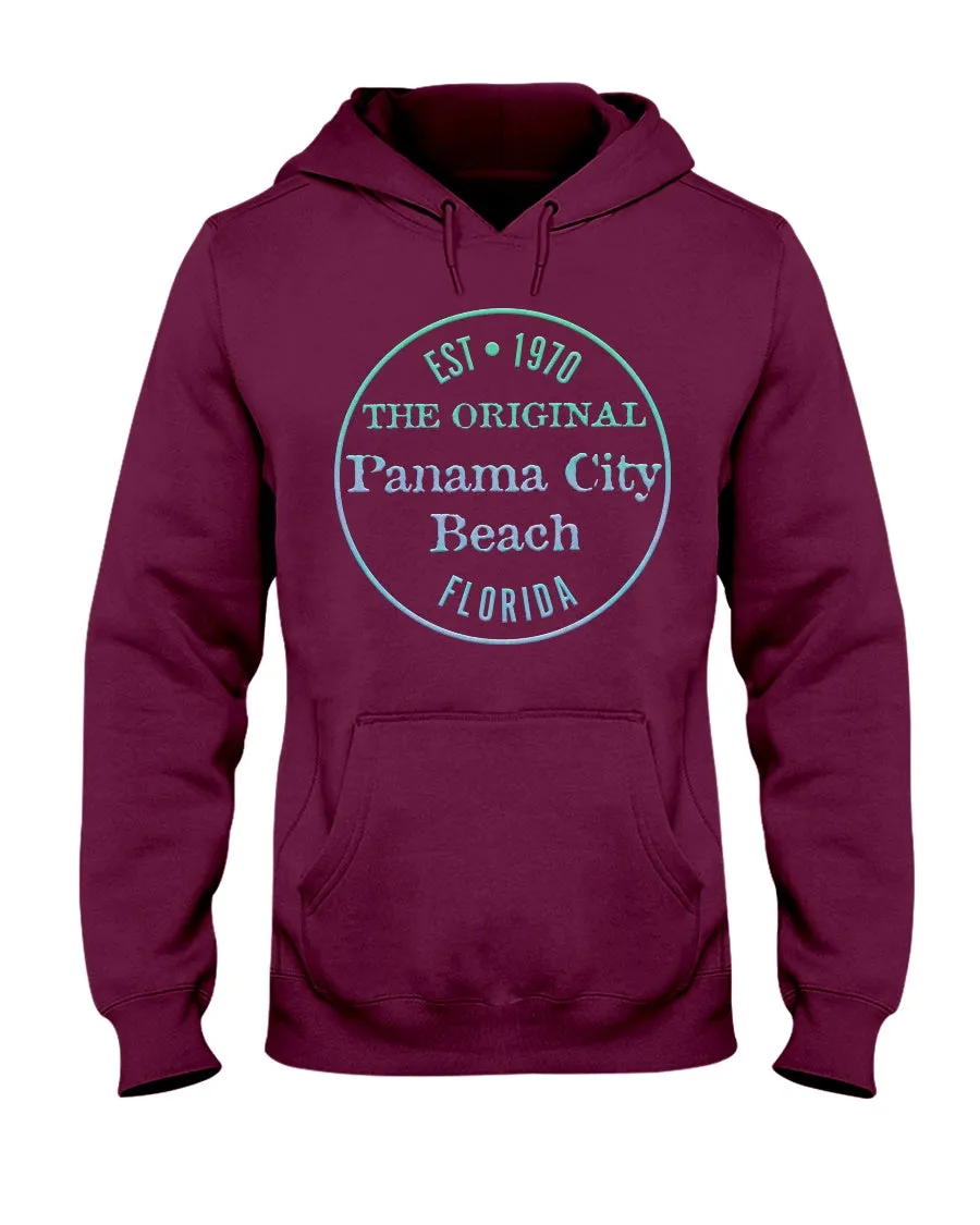 Unisex Panama City Beach FL Hoodie Vtg 1970 Logo Bevel Texture Blues Gradient