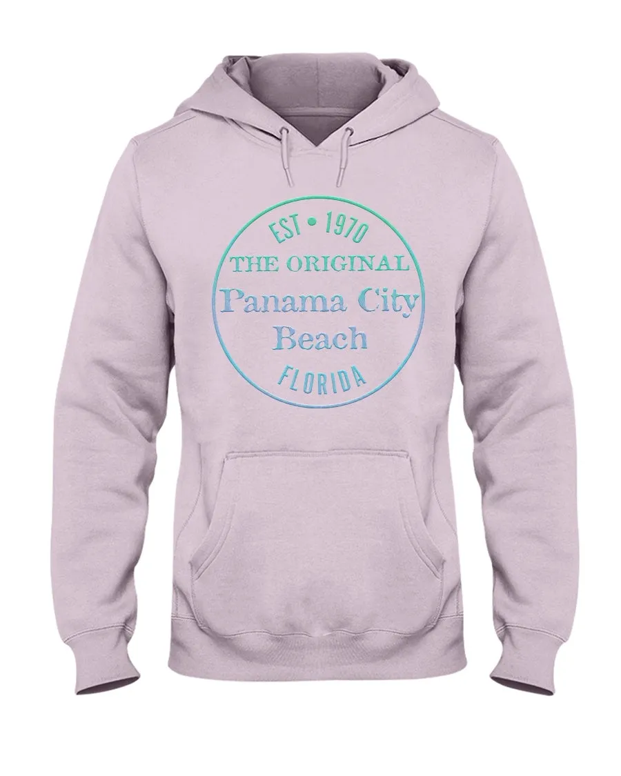 Unisex Panama City Beach FL Hoodie Vtg 1970 Logo Bevel Texture Blues Gradient