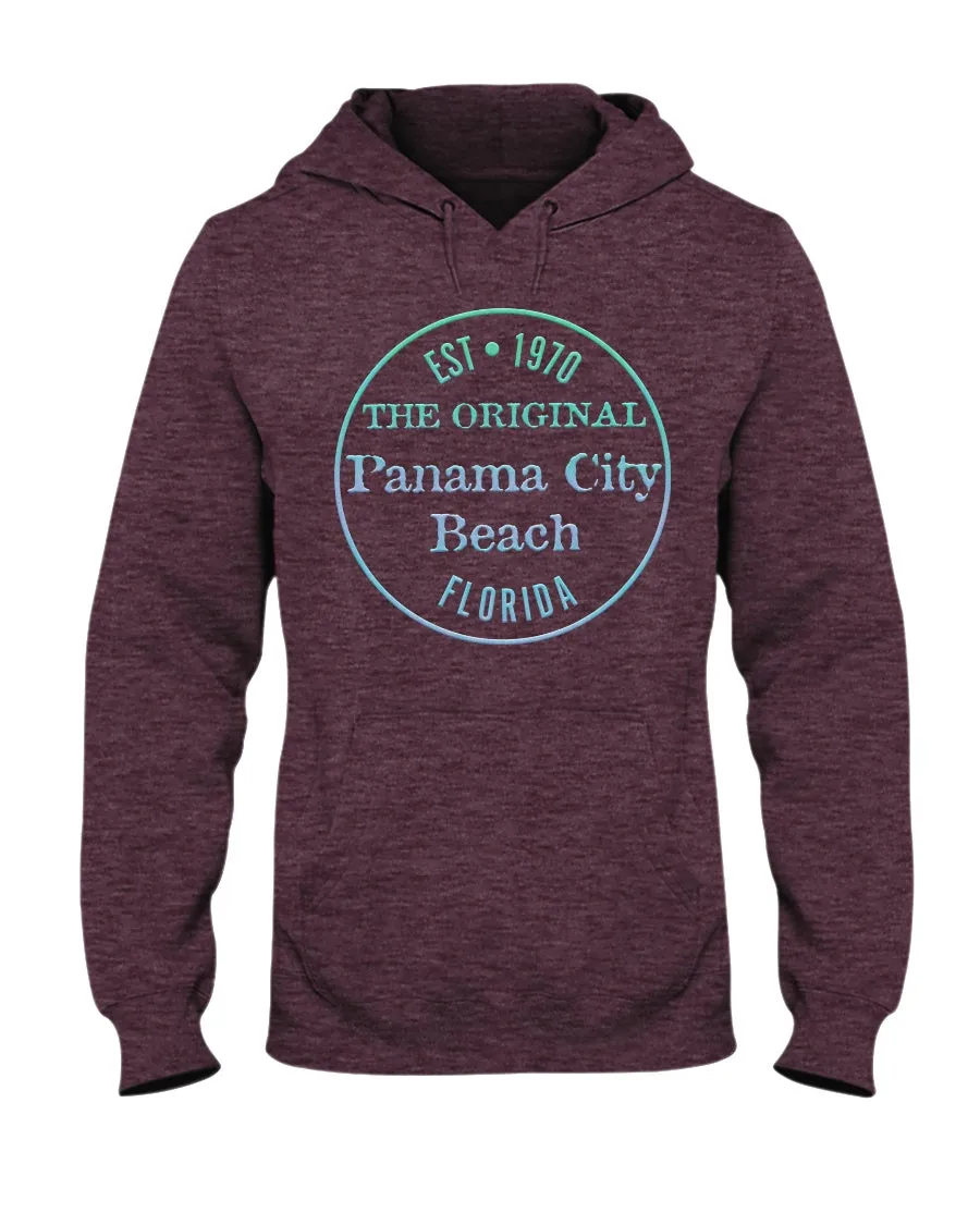 Unisex Panama City Beach FL Hoodie Vtg 1970 Logo Bevel Texture Blues Gradient
