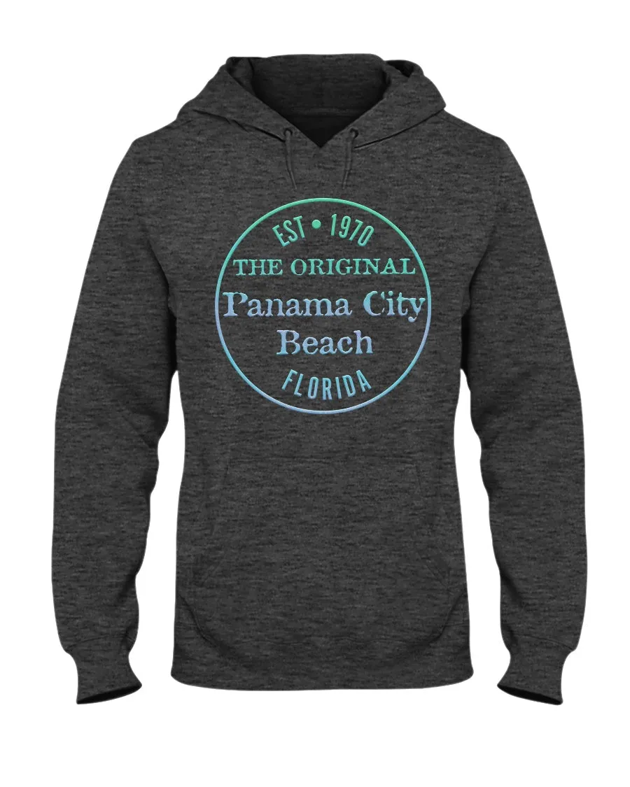 Unisex Panama City Beach FL Hoodie Vtg 1970 Logo Bevel Texture Blues Gradient
