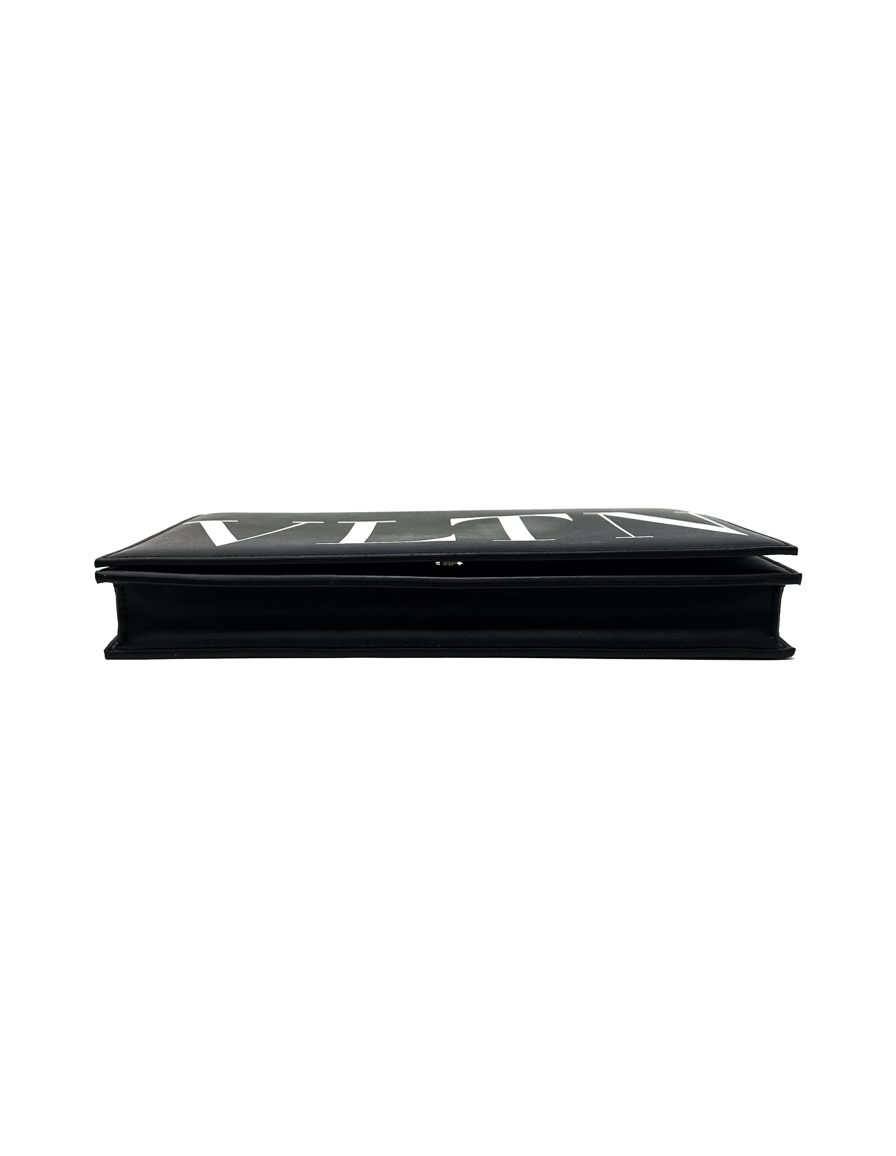 Valentino Black VLTN Logo Flap Clutch