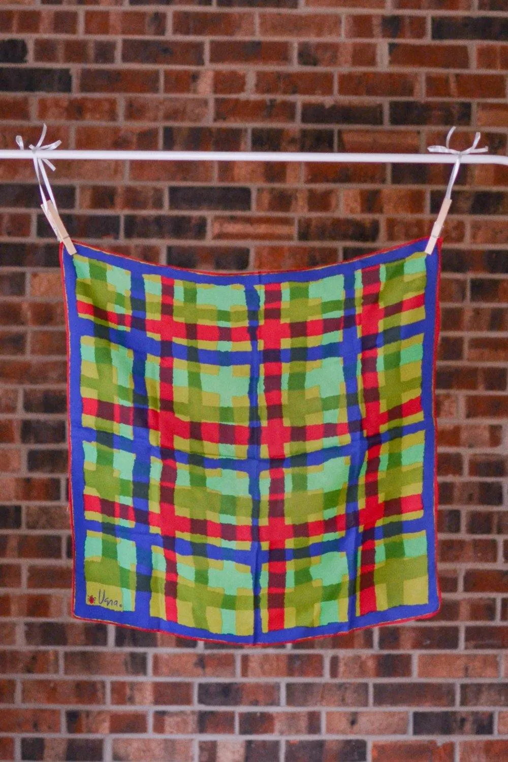 Vera Silk Scarf, Blue, Green, Red, Abstract Geometric Pattern