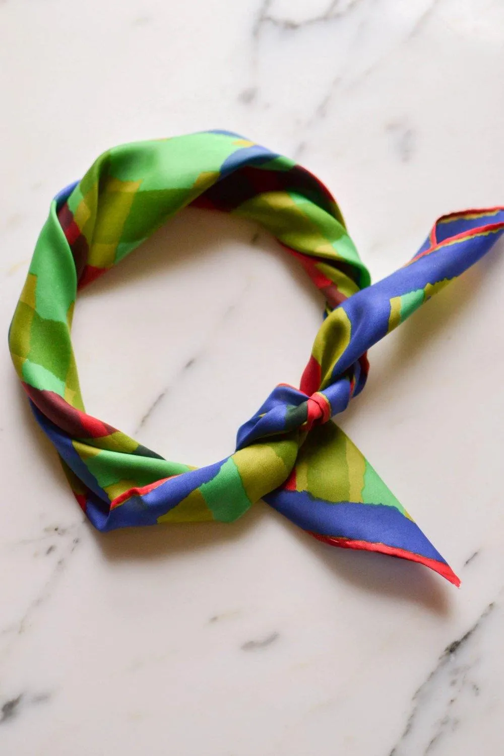 Vera Silk Scarf, Blue, Green, Red, Abstract Geometric Pattern