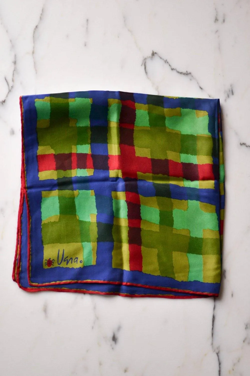 Vera Silk Scarf, Blue, Green, Red, Abstract Geometric Pattern