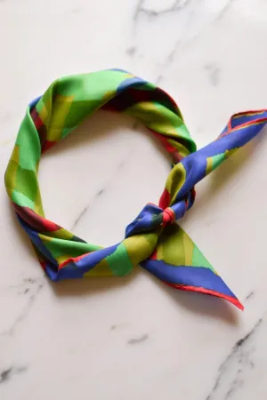 Vera Silk Scarf, Blue, Green, Red, Abstract Geometric Pattern