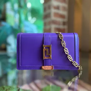 VERSACE Greca Goddess Purple Leather Wallet on Chain