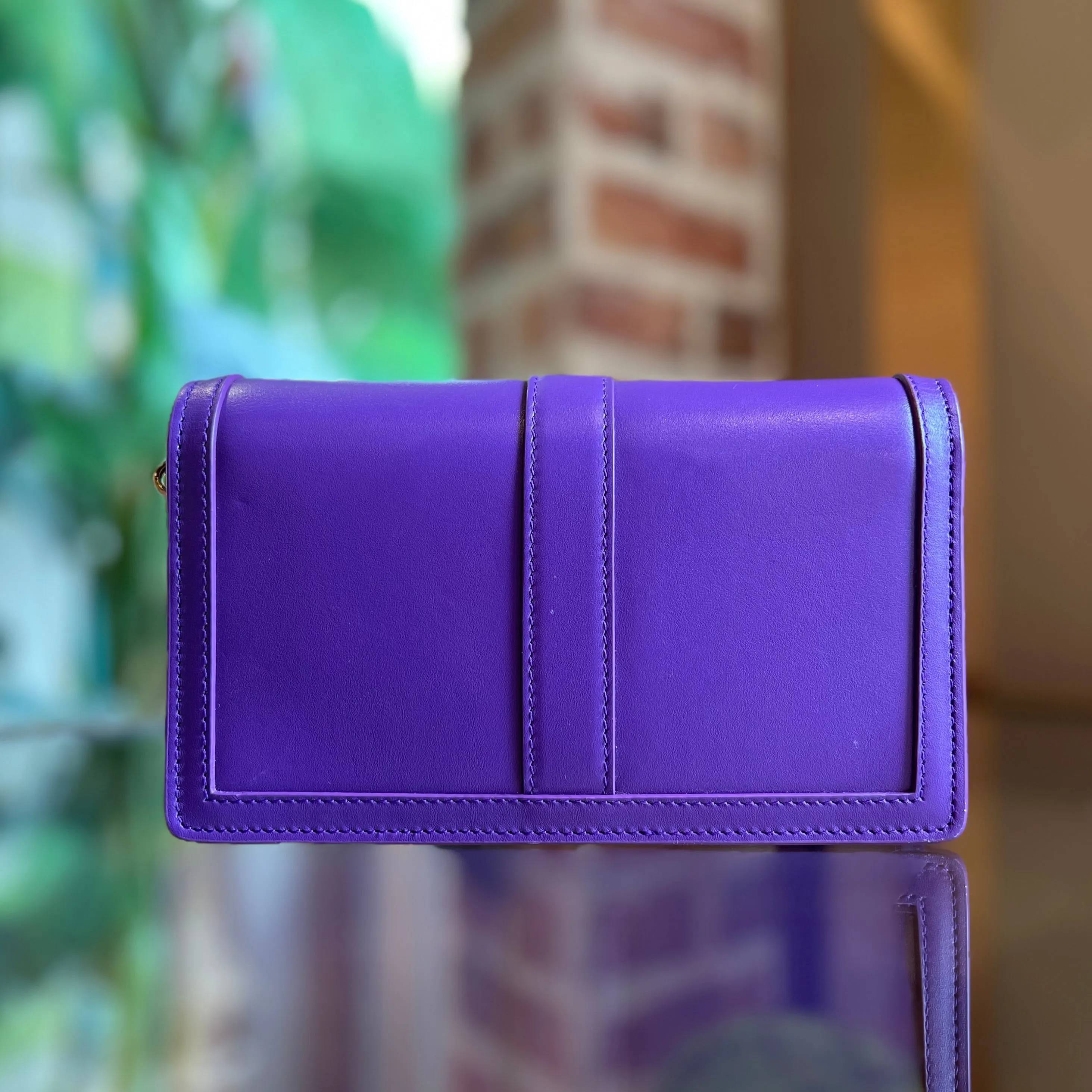 VERSACE Greca Goddess Purple Leather Wallet on Chain