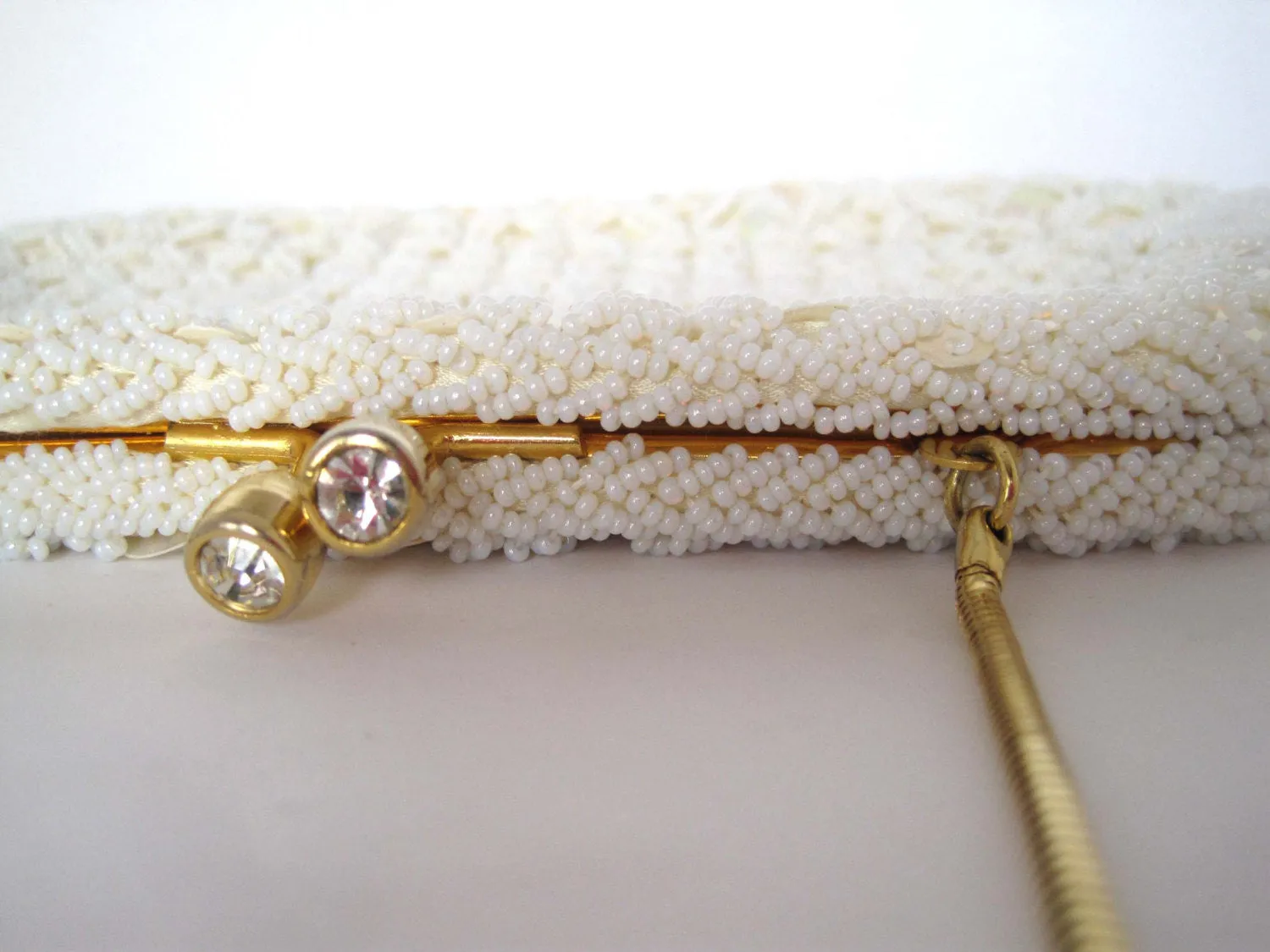 Vintage Sequin White Bridal Satin Beaded Pearl Handbag / Purse / Clutch