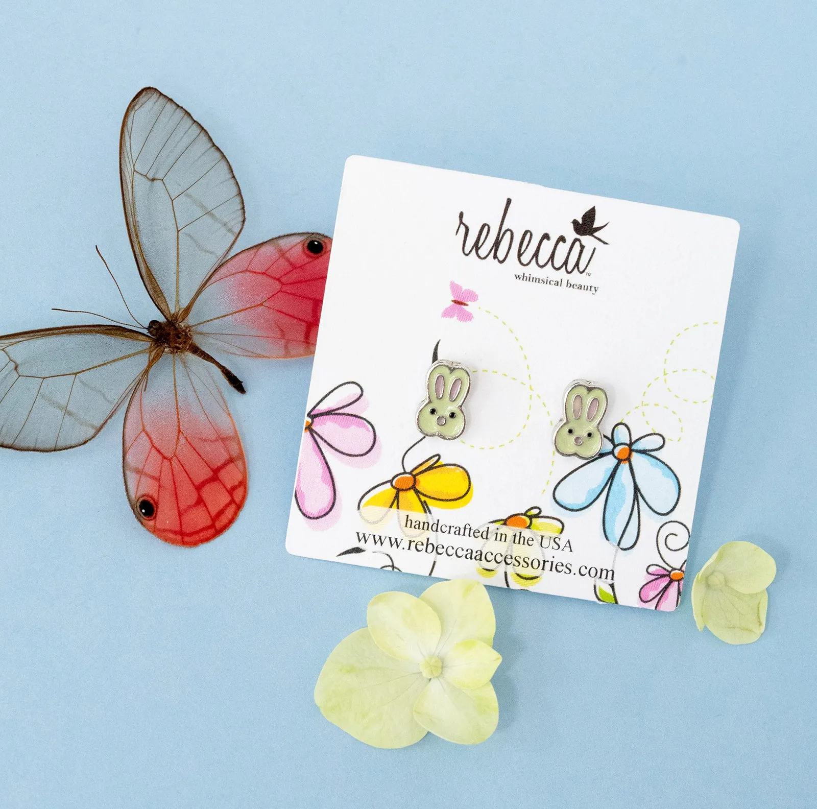 White Bunny Rabbit Enamel Post Stud Earring Children's Jewelry