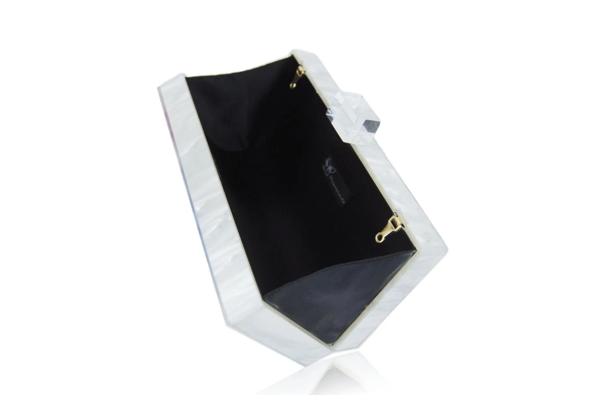 White Pearl Abstract Oil Paint Acrylic Box Clutch
