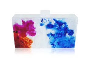 White Pearl Abstract Oil Paint Acrylic Box Clutch