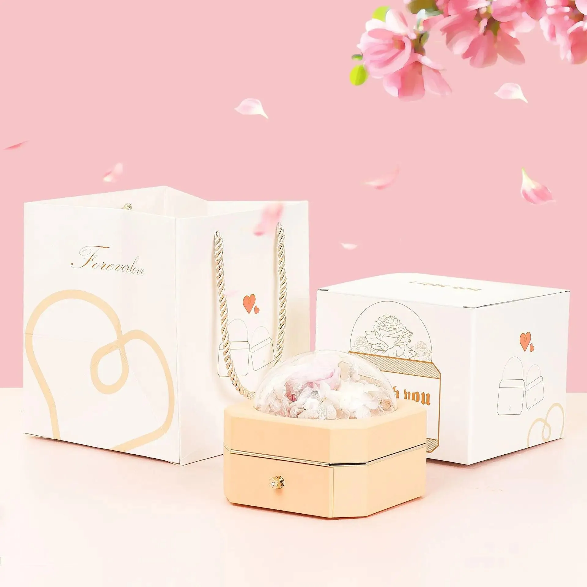 Wholesale High End Octagon Gift Real Flower Jewelry Boxes