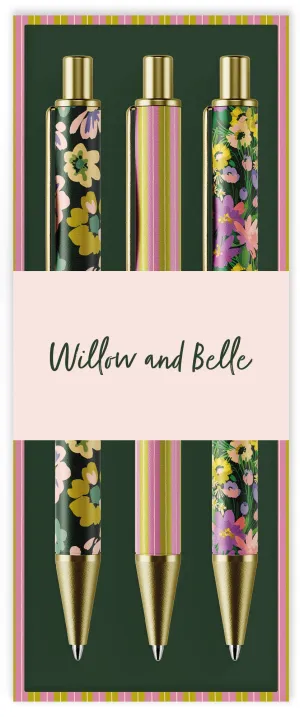 Willow and Belle Mixed Design Ballpoint Pens in Gift Box – Set of 3 Pens