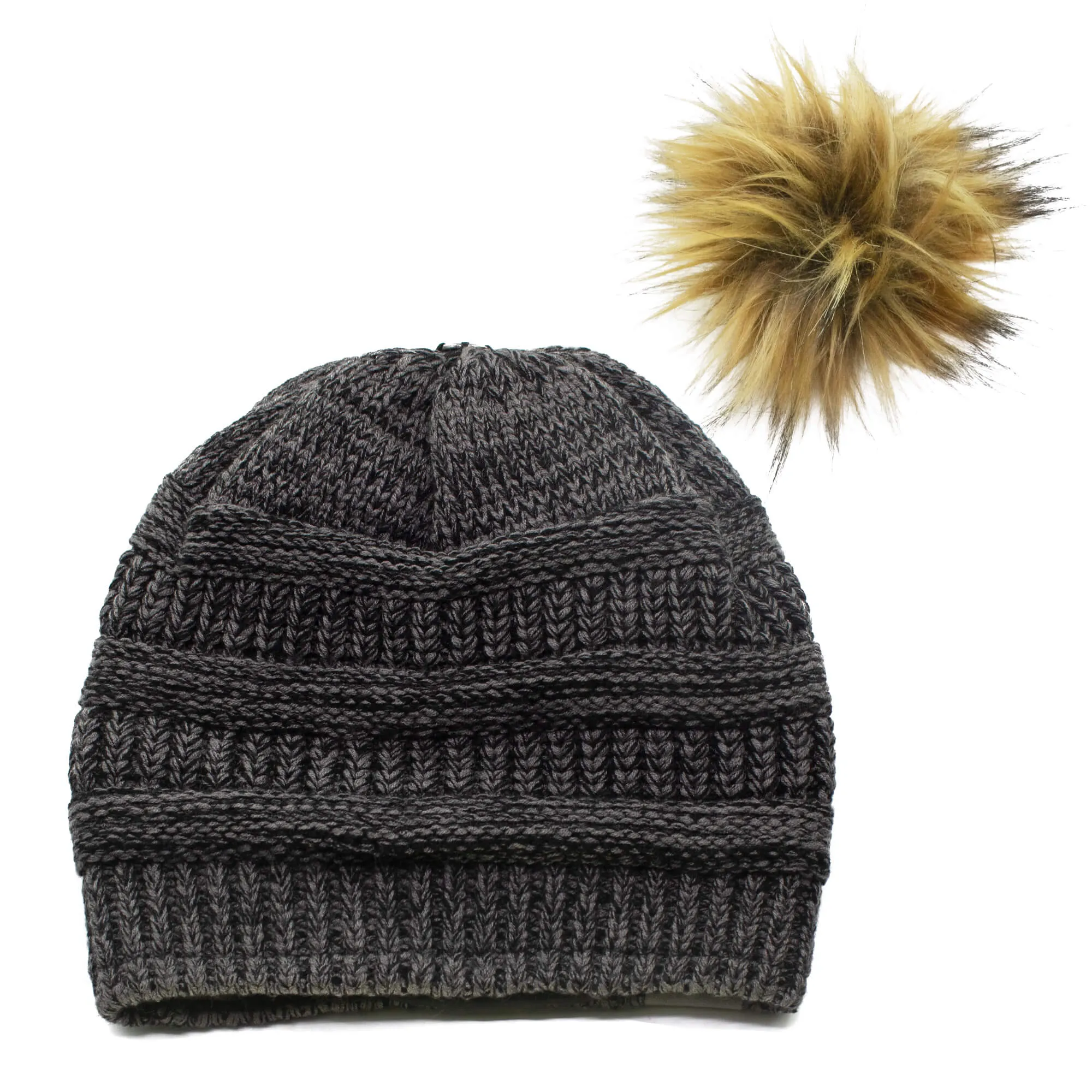 Winter Hat | Satin Lined | Detachable Pom Pom |  Charcoal Beanie