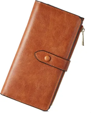 Womens Large Capacity Trifold Leather Wallets, Phone Clutch with ID windows