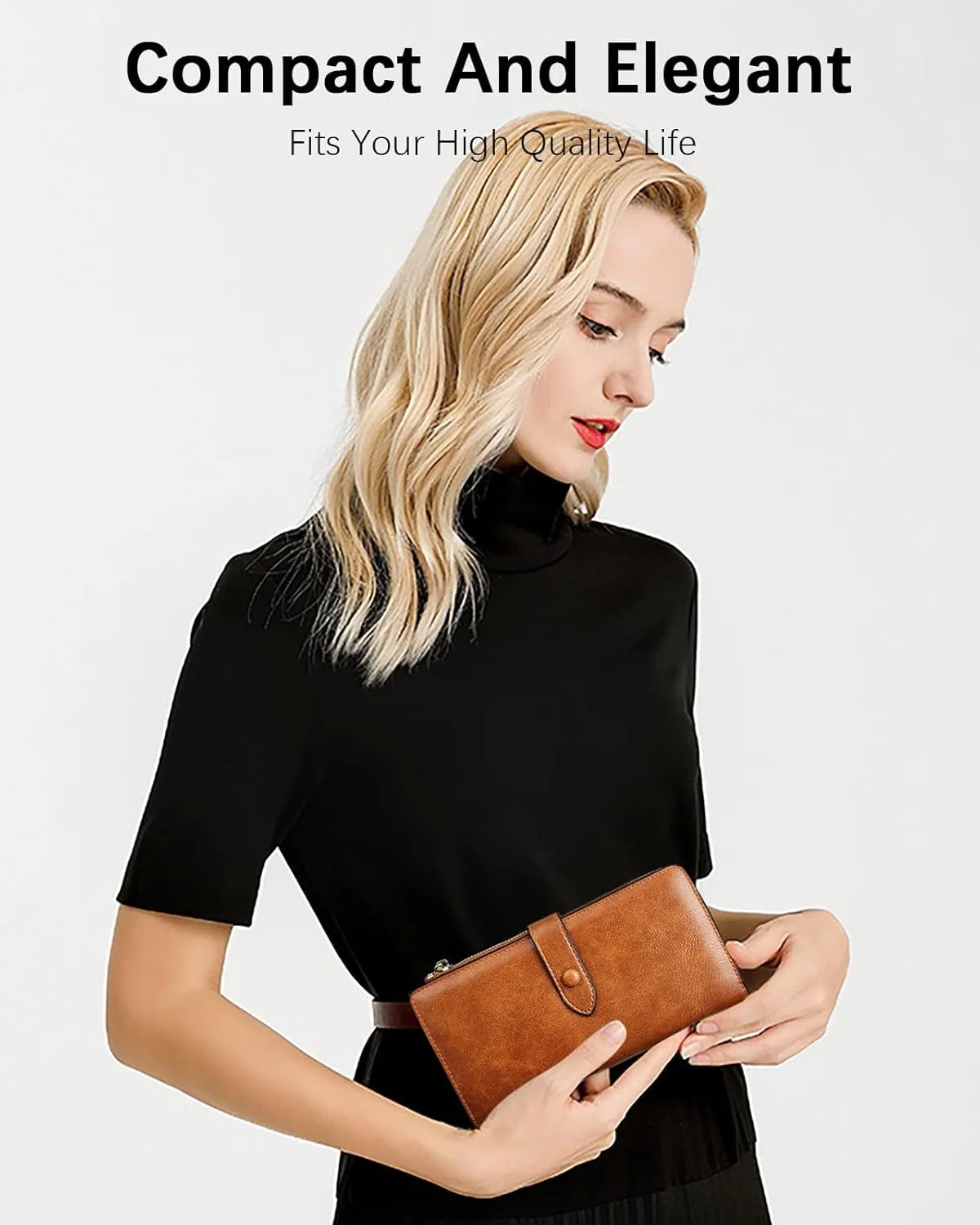 Womens Large Capacity Trifold Leather Wallets, Phone Clutch with ID windows