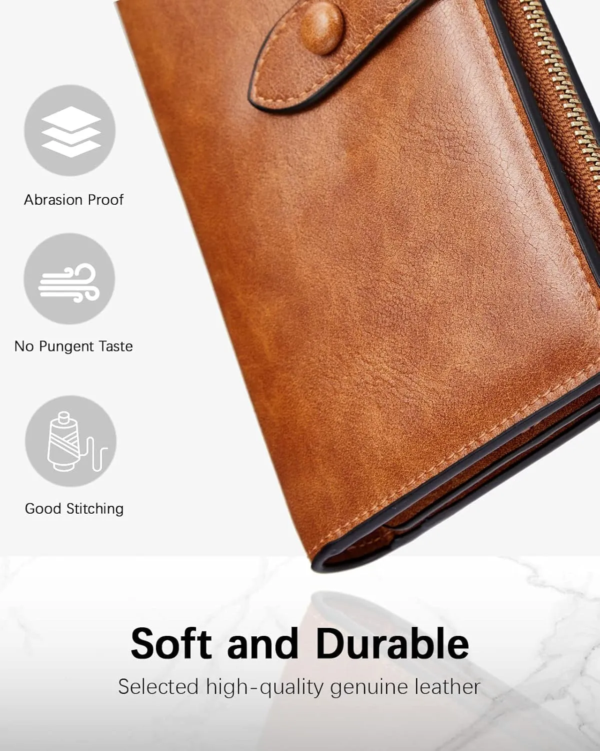 Womens Large Capacity Trifold Leather Wallets, Phone Clutch with ID windows