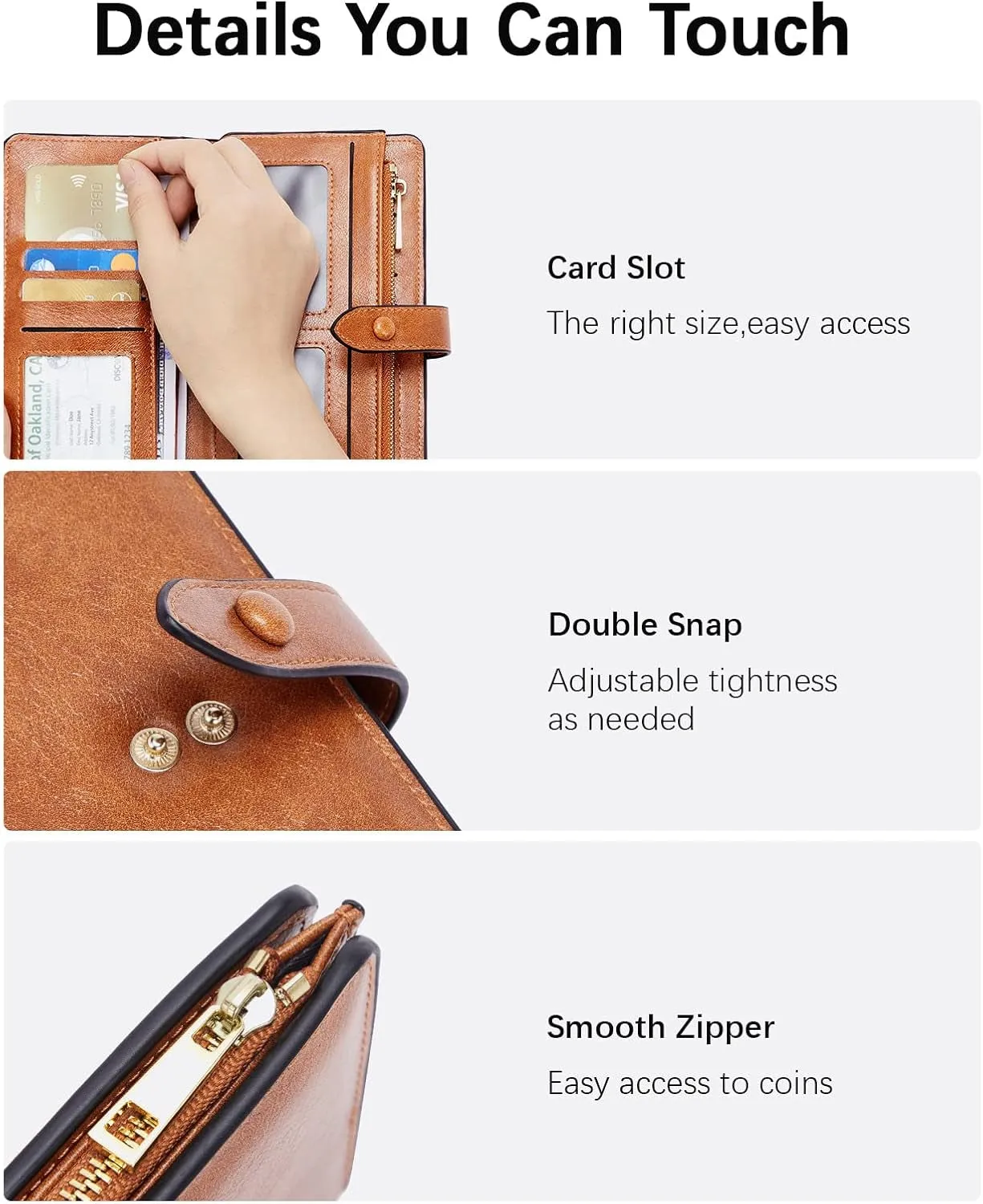 Womens Large Capacity Trifold Leather Wallets, Phone Clutch with ID windows