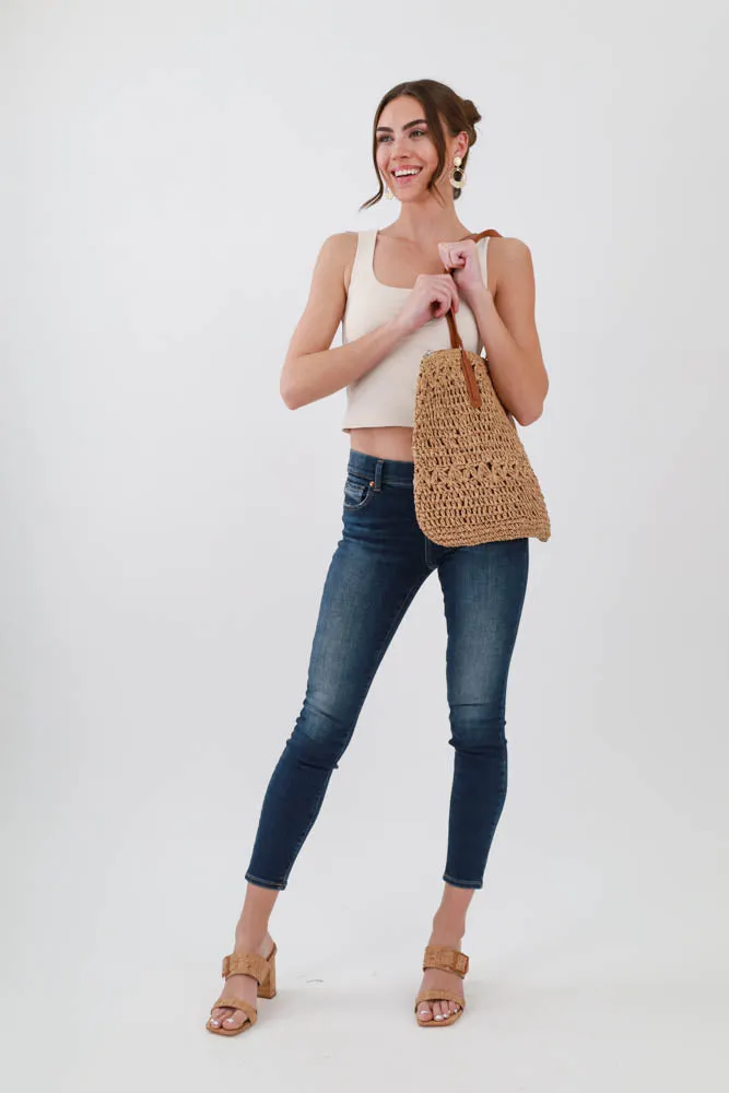 Woven Straw Tote Bag - Brown