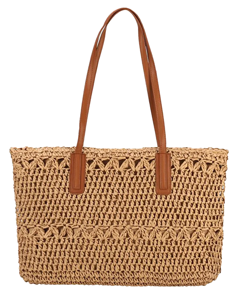 Woven Straw Tote Bag - Brown