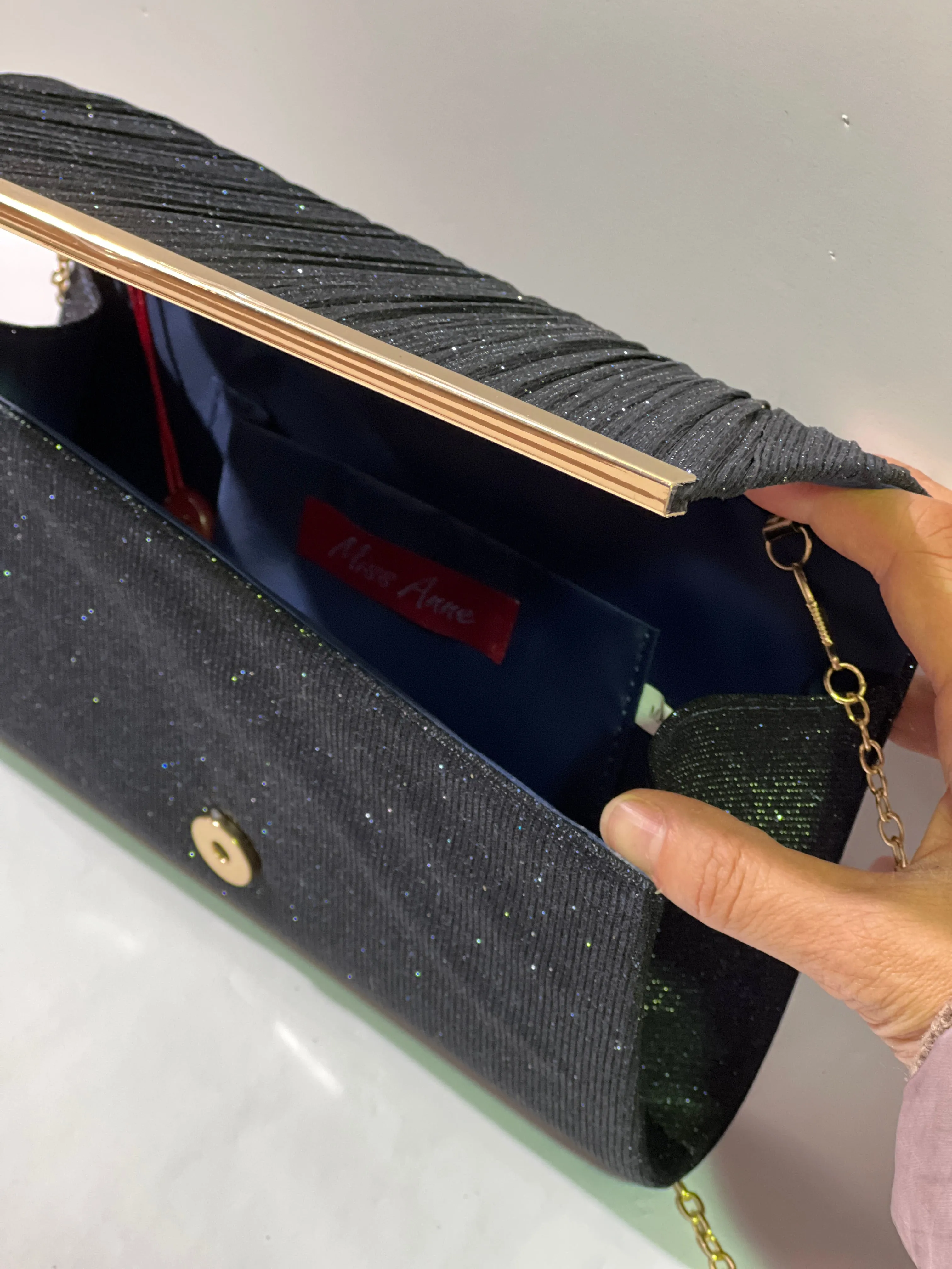 Yara Pleated Glitter Clutch