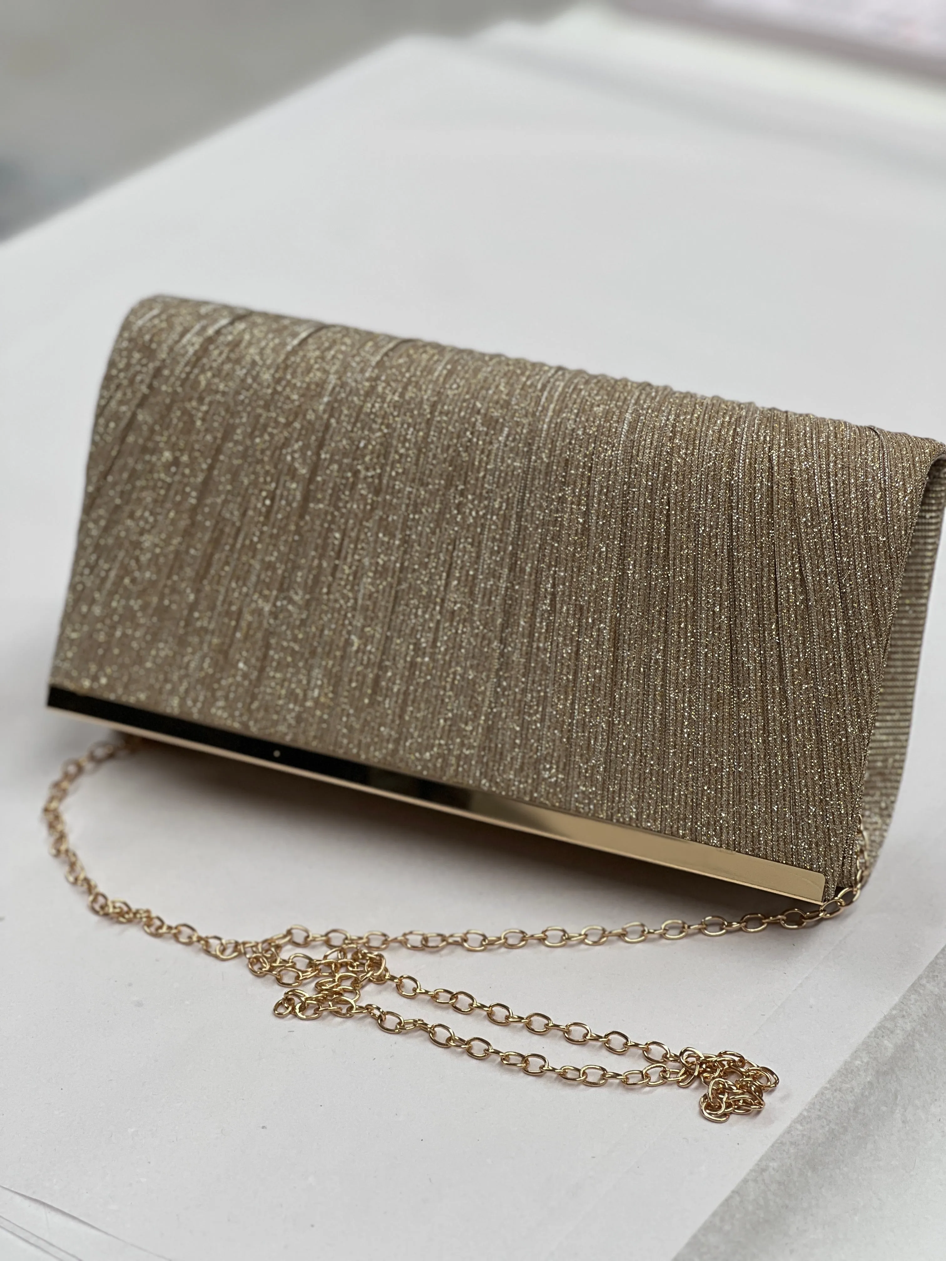 Yara Pleated Glitter Clutch
