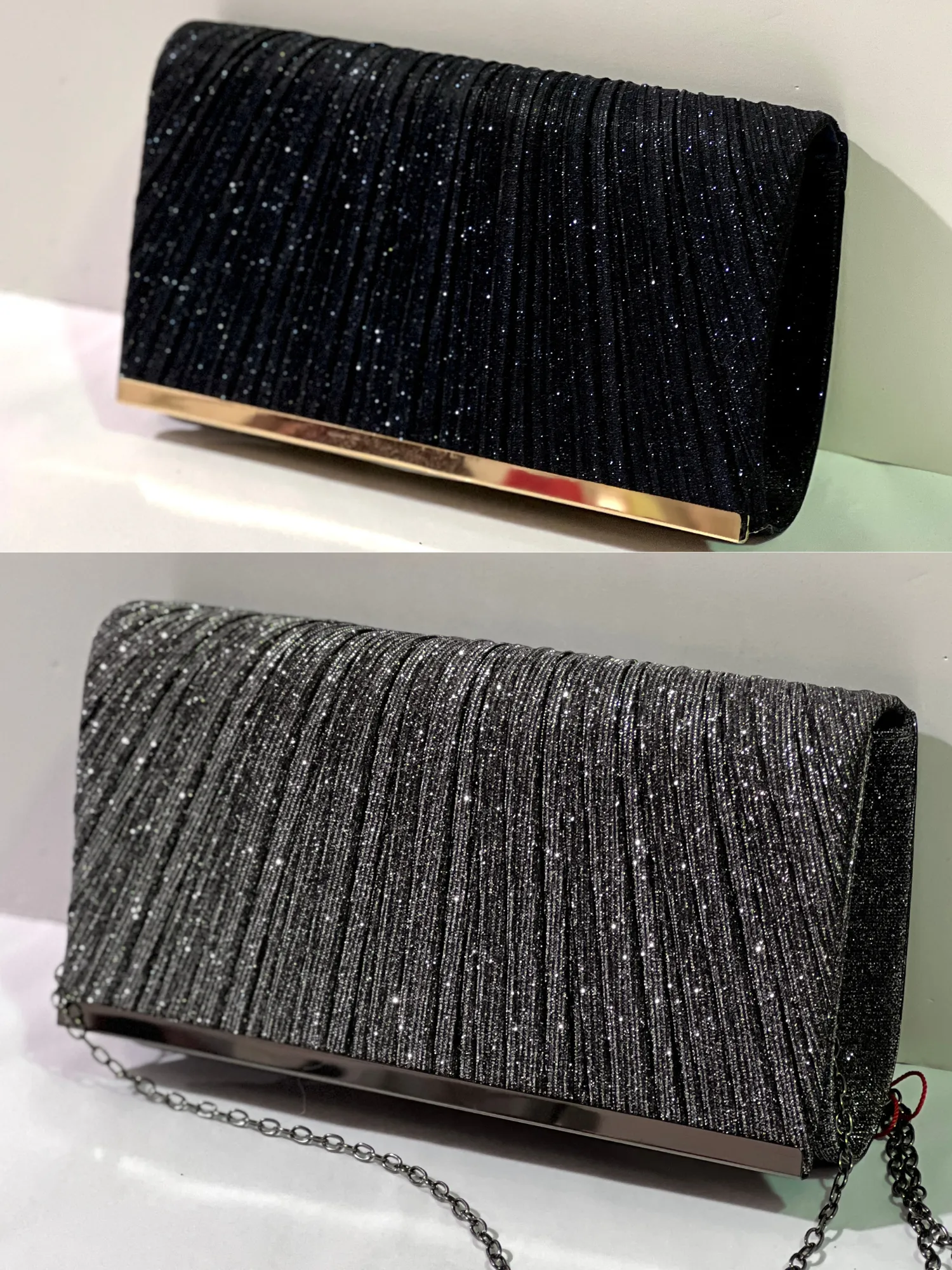 Yara Pleated Glitter Clutch