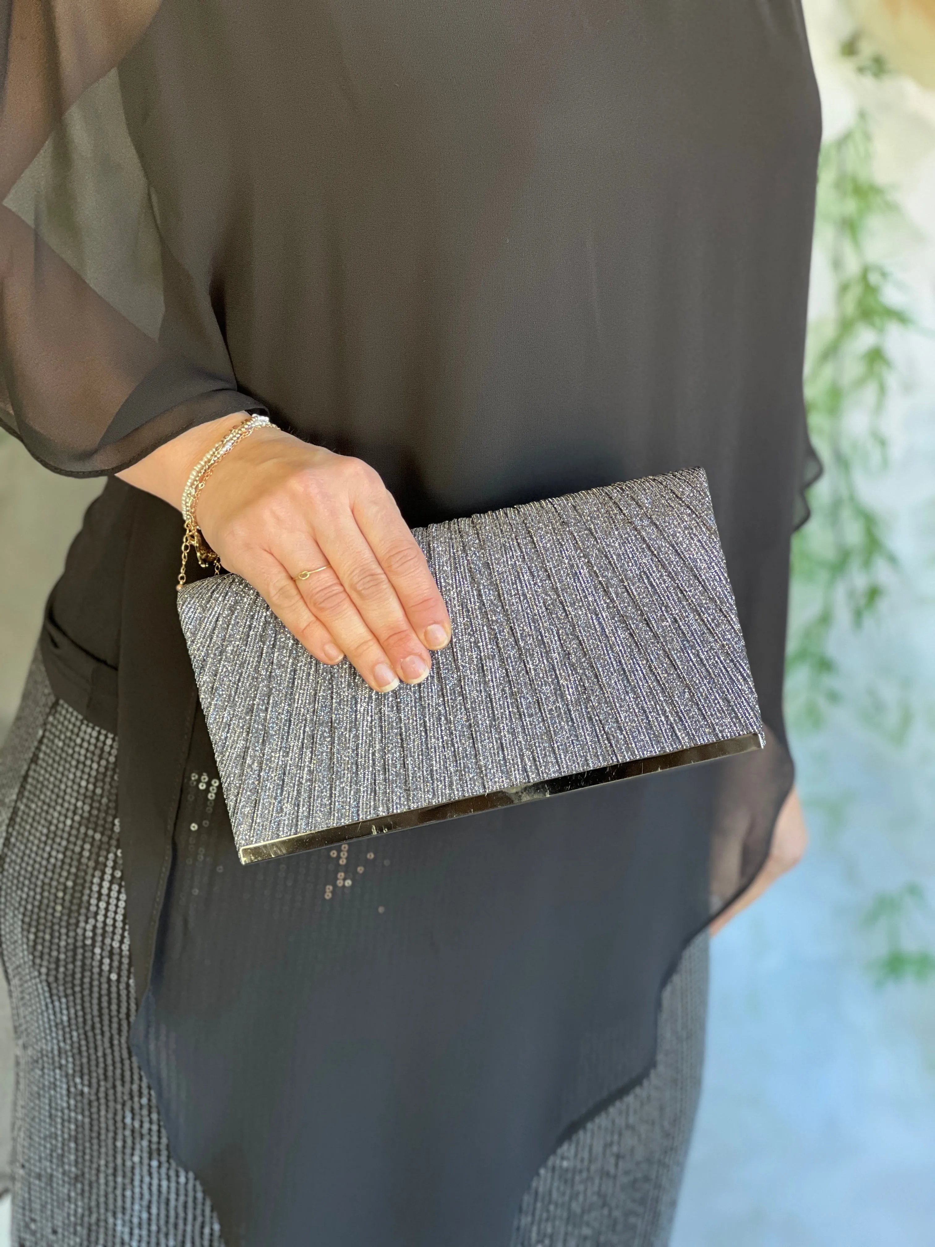 Yara Pleated Glitter Clutch