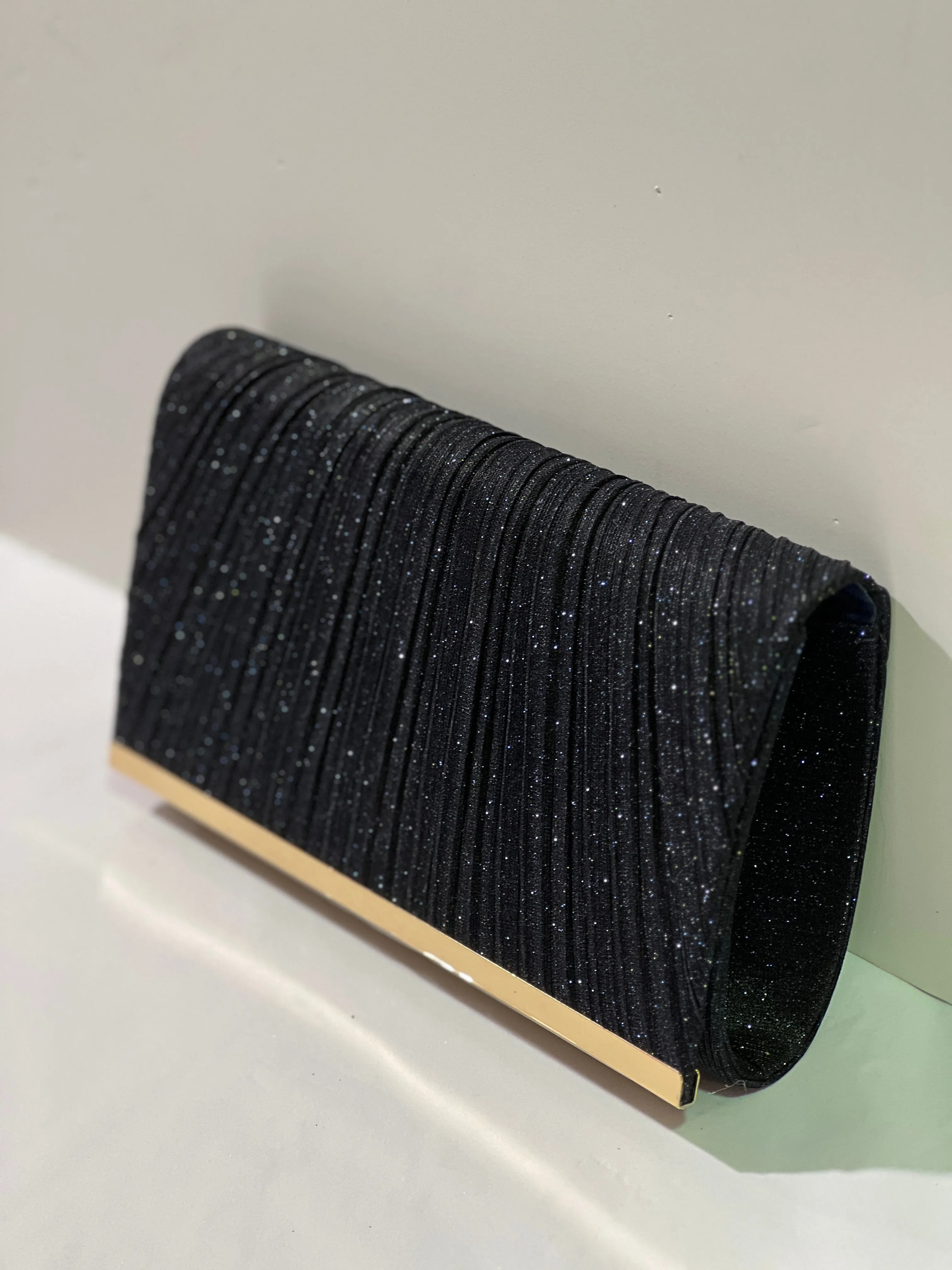 Yara Pleated Glitter Clutch