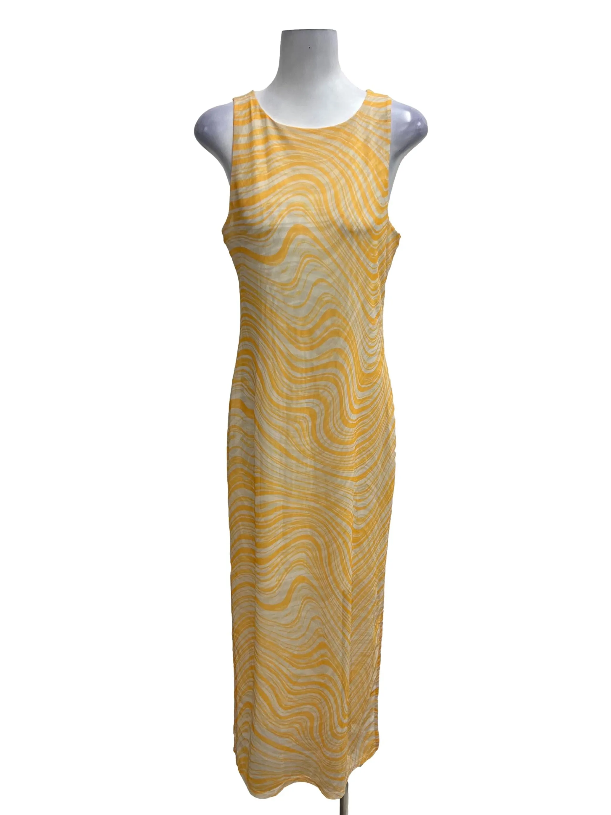 Yellow Printed Mesh Dress OSN