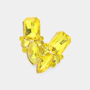 Yellow Square and Marquise Stone Pageant Earrings | Interview Earrings|  622209
