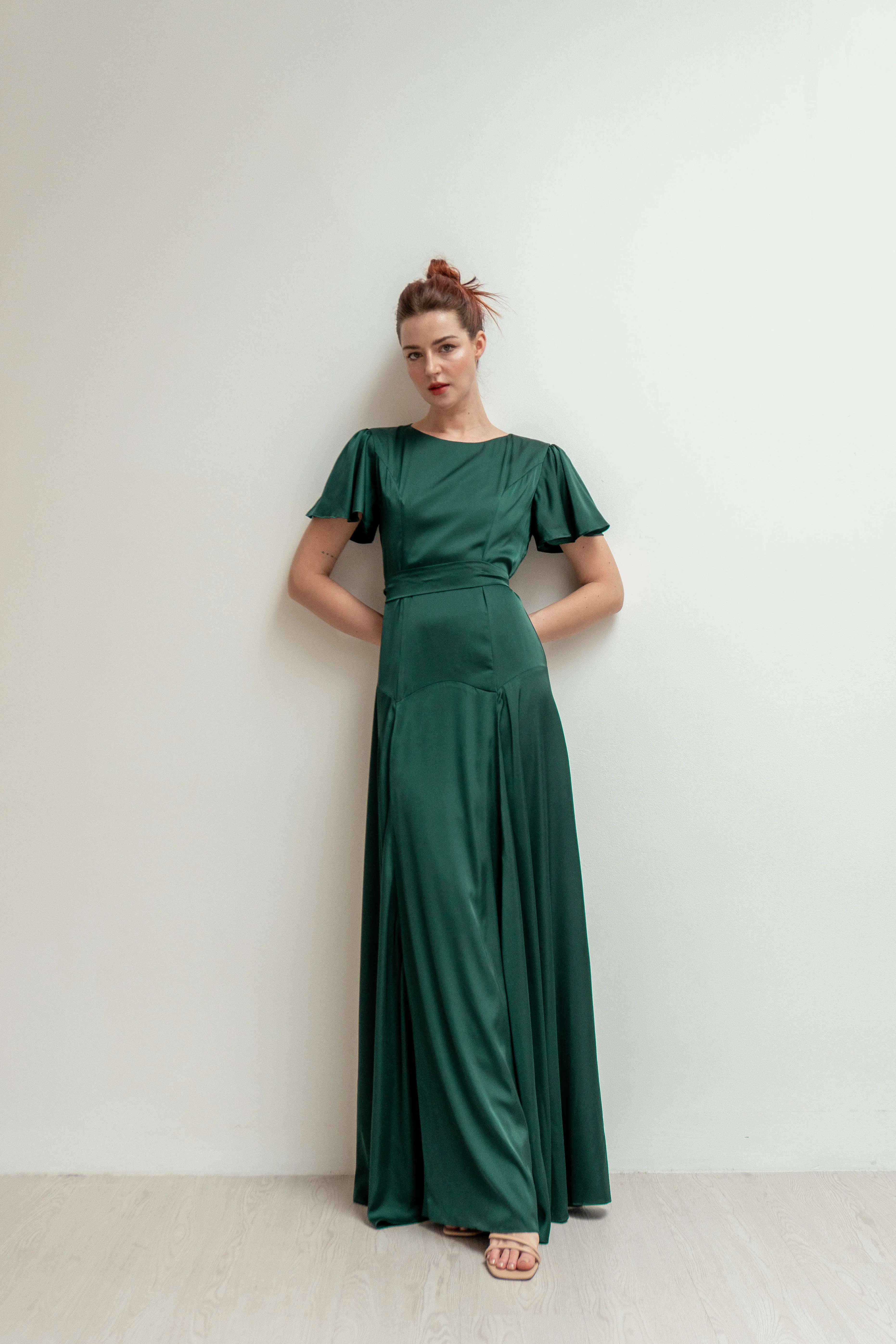 Yvette Flutter Sleeves Floor Length Dress
