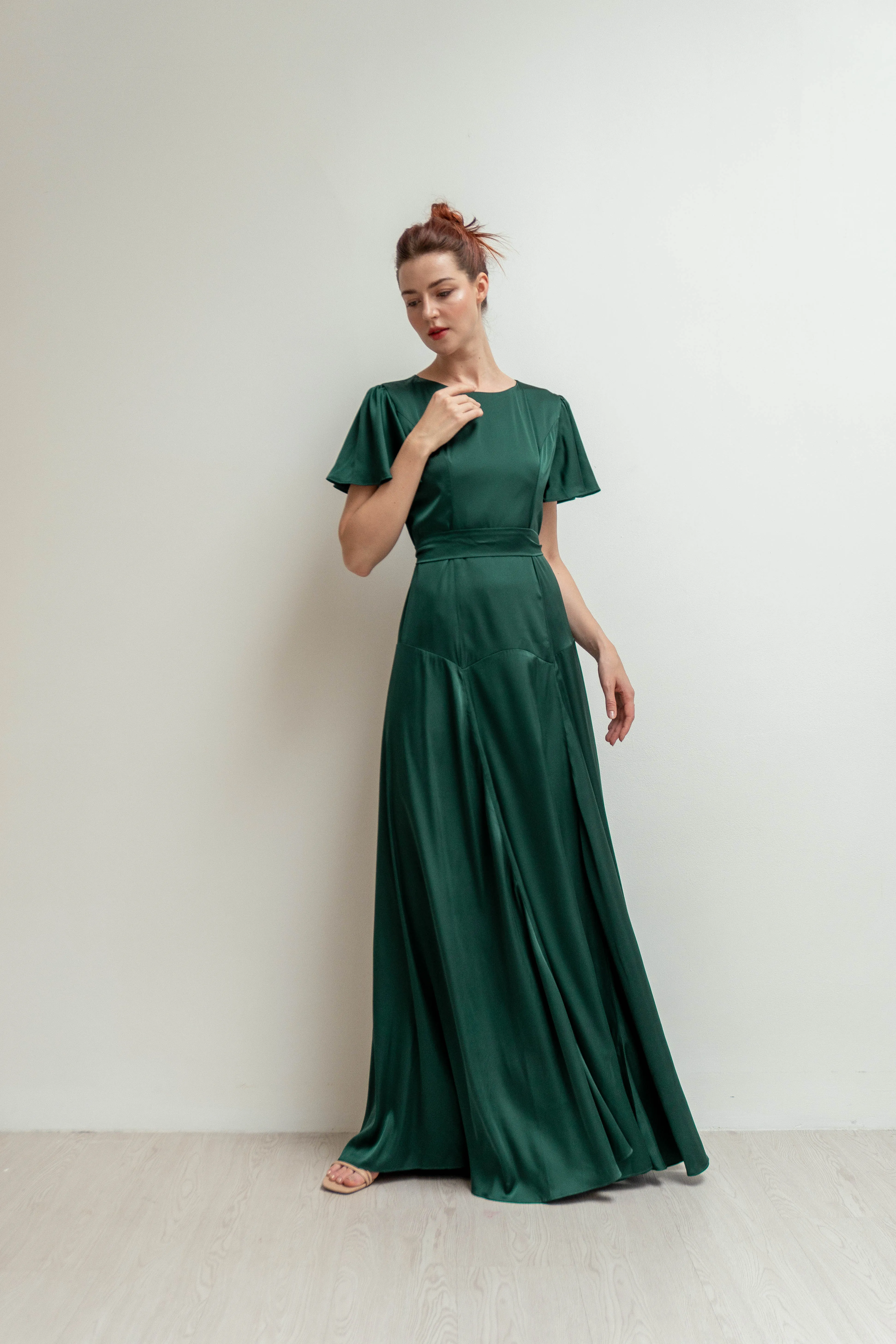 Yvette Flutter Sleeves Floor Length Dress