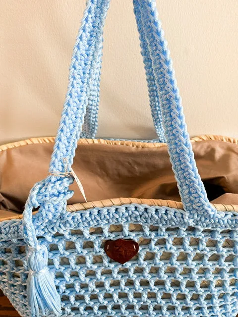 Z&L Turquoise Wrapped Straw Tote
