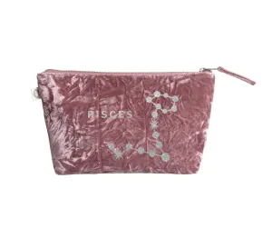 Zodiac Pink Crushed Velvet Large Makeup Bag -  Pisces